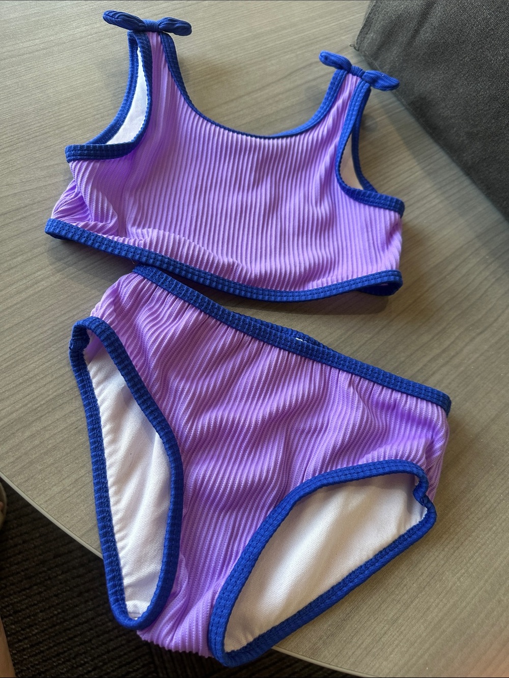 Kids Cat & Jack Two-Piece Bow Ribbed Swim Set in Purple with Blue Trim